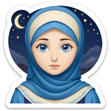 Turkish beautiful finish Konya girl blue eyes with moon hijab dress and watching the moonlight sky on the ground  sticker