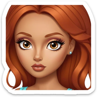 russian features, beauty, winred hair, pretty eyes, black eyeliner, pretty bratz baddie sticker