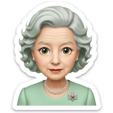Queen Elizabeth with grey hair and waves in pastel green clothes sticker