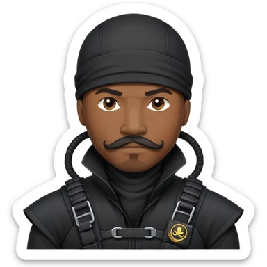 african-american mustache mercenary black ninja hacker terminal command center sticker