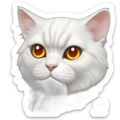 head of a white persian chinchilla cat with orange eye that look stupid sticker