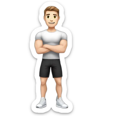 Pale skinned Fit Man With the biceps and brown hair in black shirt, gray sports shorts and white Sneakers Writing text on the flipchart sticker