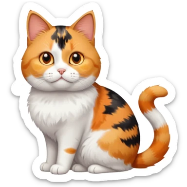 full body calico tabby + white cat with small head and short but chubby body sticker