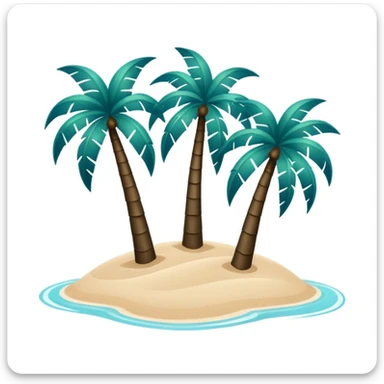 minimalist very dark green palm trees on light beige sand, surrounded by azure water, no text sticker