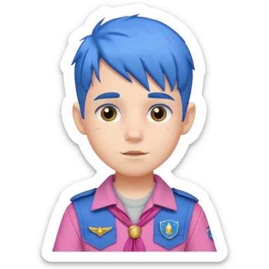scout boy with very pink scout uniform, blue haired sticker