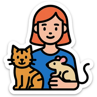 icon of Лера шин with a cat and a rat, clean modern icon style, simple lines, minimal color sticker