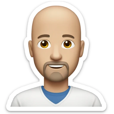  bald white man with blue eyes and brownish hair with some light gray and a goatee sticker