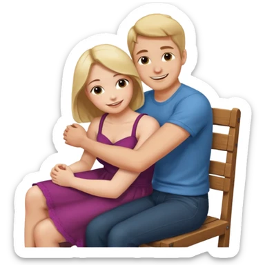 A woman sitting on a man's lap straddling him on an armless wooden chair.face to face  sticker