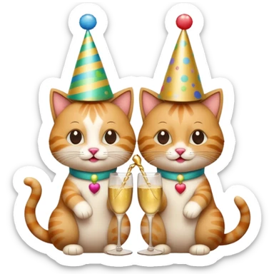 2 happy cats drinking champagne wearing party hats sticker
