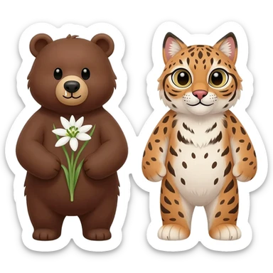 Snowdrop flower with lovely bear and lynx sticker