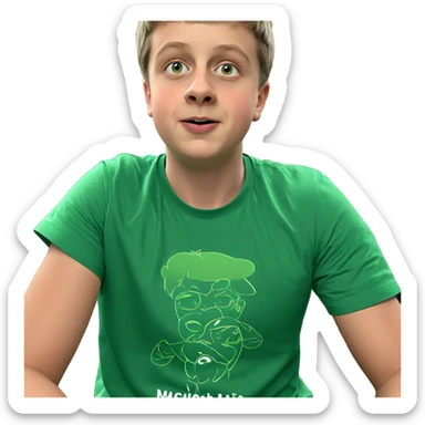 boys in green shirt indoors sticker