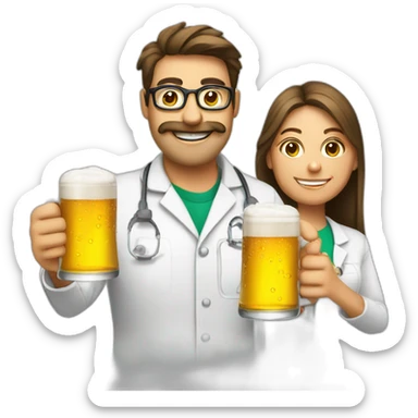 Chemist drinking beer with two Girls sticker
