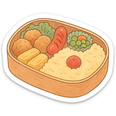 Japanese style bento box, soft pastel kawaii hand-drawn, full object, transparent background sticker