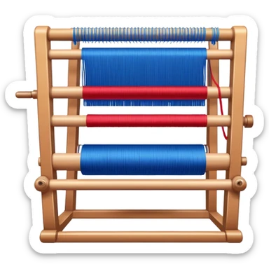 Carpet weaving icon, weaving loom, colorful threads, woven carpet design, intricate patterns, minimalistic style, clean lines, transparent background. sticker