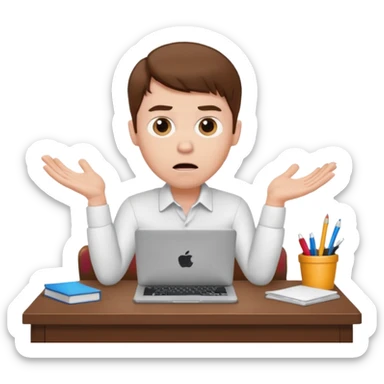 A white man with brown hairs, white skin,   sits at his desk in shock sticker
