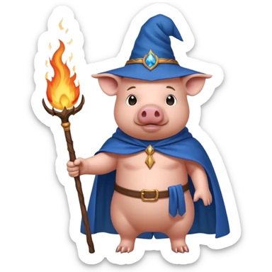 wizard pig summons fire in one hand blue cape sticker