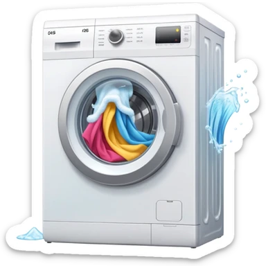 washing machine mid-cycle with clothes tumbling inside sticker