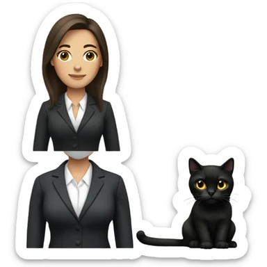 female brunette hair lawyer with a black cat sticker