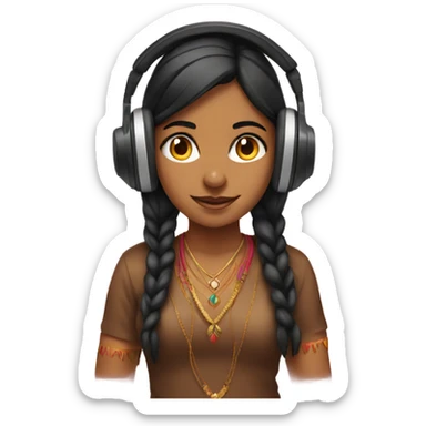 indian girl with headphones and fo sticker