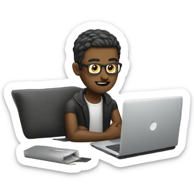 guy with a dark slickback and a laptop who is coding sticker