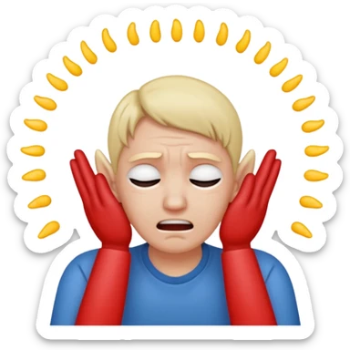 person covering ears with hands, wincing in pain sticker