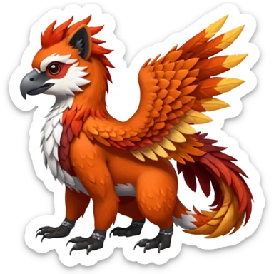4-legged realistic scaly long-big-beaked Gryphon-Griffin-Griffsnuff-Talonflame-Red-Panda-Silvally-fusion-hybrid-animal-Fakémon-creature, full body, with a tufted tail sticker