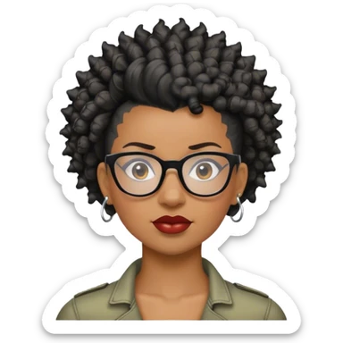 woman mohawk curly cut black hair with glasses sticker