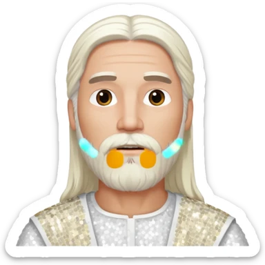 Jesus, Son of God from Gods and Goddesses with long white hair and beard, white sequin outfit sticker