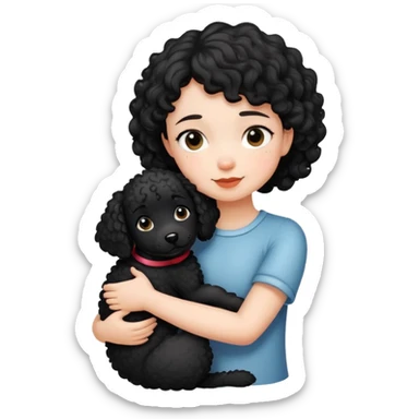 Short-haired girl hugging black curly dog sticker