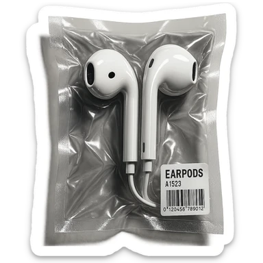 white EarPods headphones, extra glossy, dramatic lighting, no background sticker