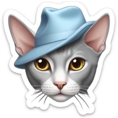 gray cat with a white nose wearing a Sphynx hat  sticker