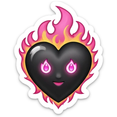 a black heart with pink flames around  it  sticker