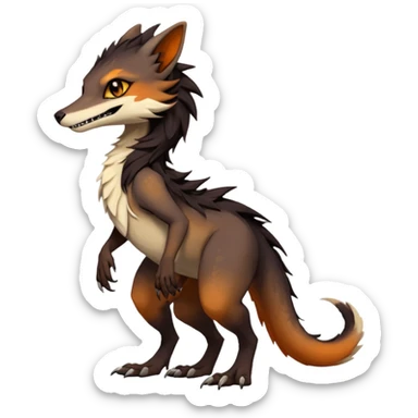 Brown and beige badass elegant wild beautiful natural cute badass epic exotic anthro modern furry 2-legged sergal-vernid-creature, full body, dark-brown-black-gradient pretty hair, with a long tufted tail, beautiful hazel-orange eyes, aesthetic, art by LiLaiRa, art by art by Falvie sticker