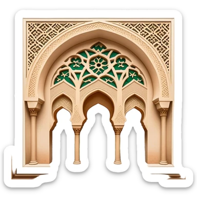Realistic Alhambra de Granada Landmark Emoji, showcasing the Moorish palace’s intricate arches, geometric patterns, and historic fortress walls. sticker