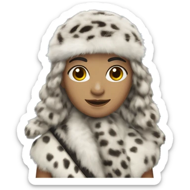 turkish woman, shoulder length hair, bangs, snow leopard fur headband sticker