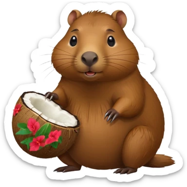 capybara with coconut shell  sticker