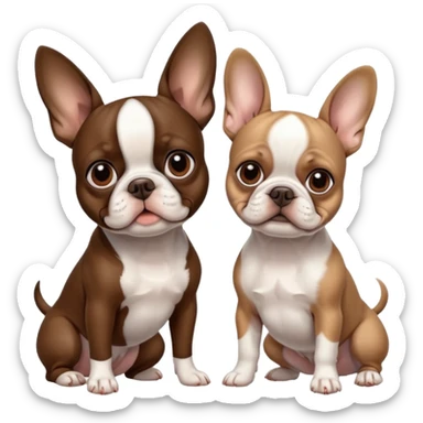Skinny brown Boston terrier and pure white colored French bulldog sticker