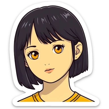 woman with black straight hair, very pale skin, yellow amber eyes sticker