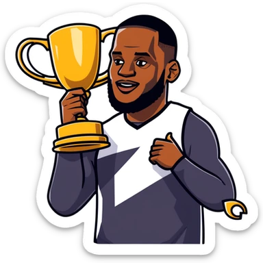 LeBron James celebrating with a championship trophy sticker