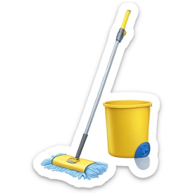 Isolated realistic full length swiffer wetjet mop with water bucket sticker