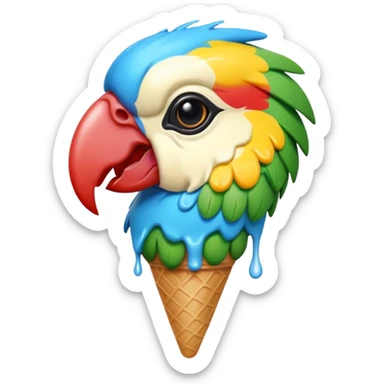 Icecream merged with the head of a parrot sticker