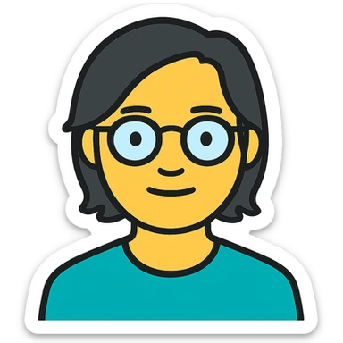 Make the Asian man have longer hair, keep glasses, and maintain the current style with a transparent background. sticker