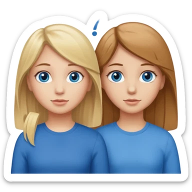 Two girls one with blond hair and one with brown hair both blue eyes saying six seven  sticker
