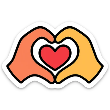 two hands forming a heart shape, representing friendship, color outline icon sticker