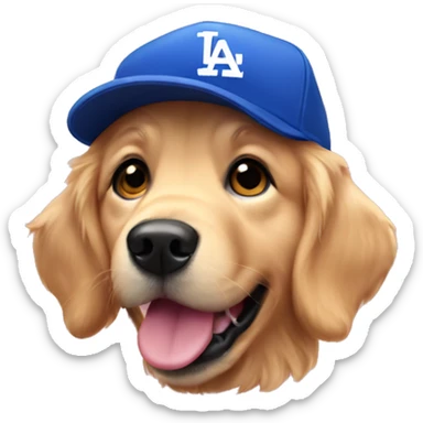 Golden retriever wearing pink dodgers hat sticker