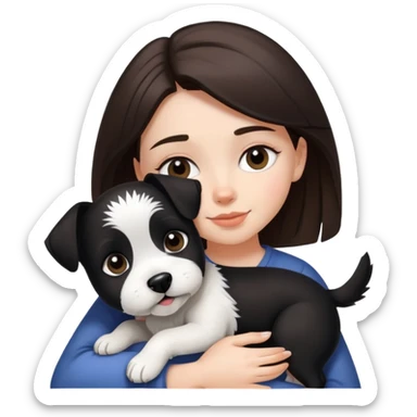 Brunette girl hugging Black and white terrier dog sticker
