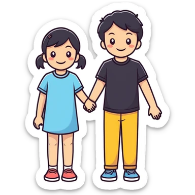 smiling girl with boy indoors sticker