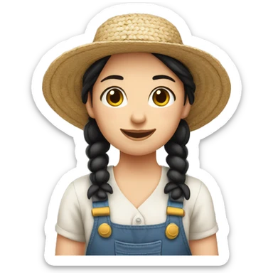 A farmer girl with black pigtails but white skin wearing a straw hat. sticker
