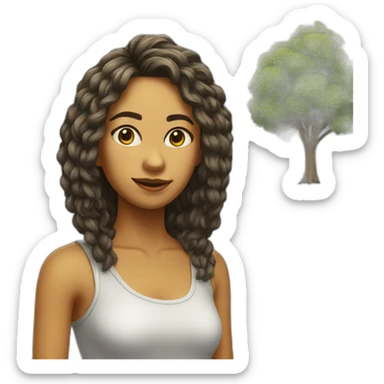 Chica hiperrealista entre árboles sticker