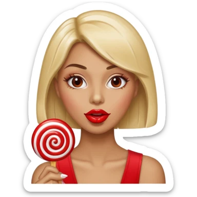 A lollipop in his mouth with Long nails and has glossy lips sticker